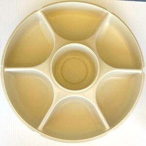 Tupperware Vintage Divided Veggie Deli Party Tray w/Dip Bowl #1665 Almond 3 Pc